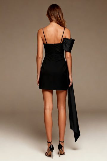 Black Spaghetti Straps Tight Cocktail Dress with Side Cape